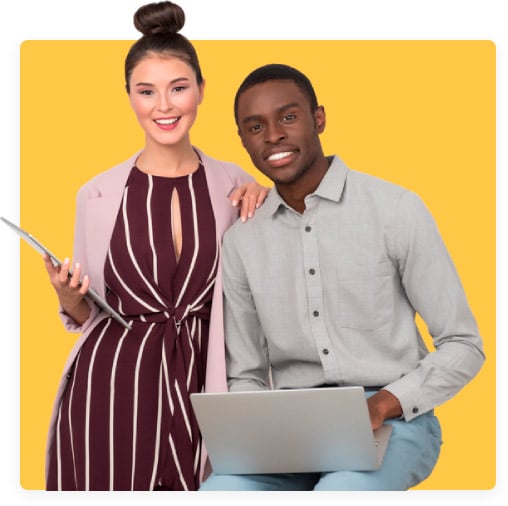 A Team Of PPLI Professionals With A Laptop And A Yellow Background