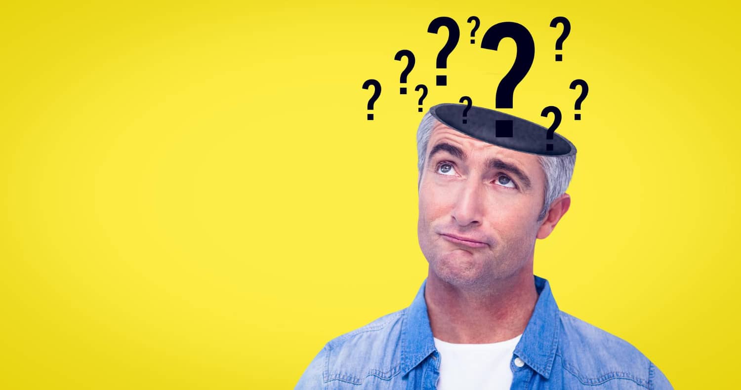 Man With Questions Above His Head Thinking About Financial Advisor