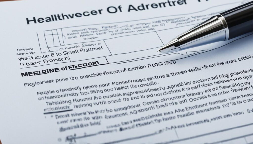 Healthcare power of attorney document